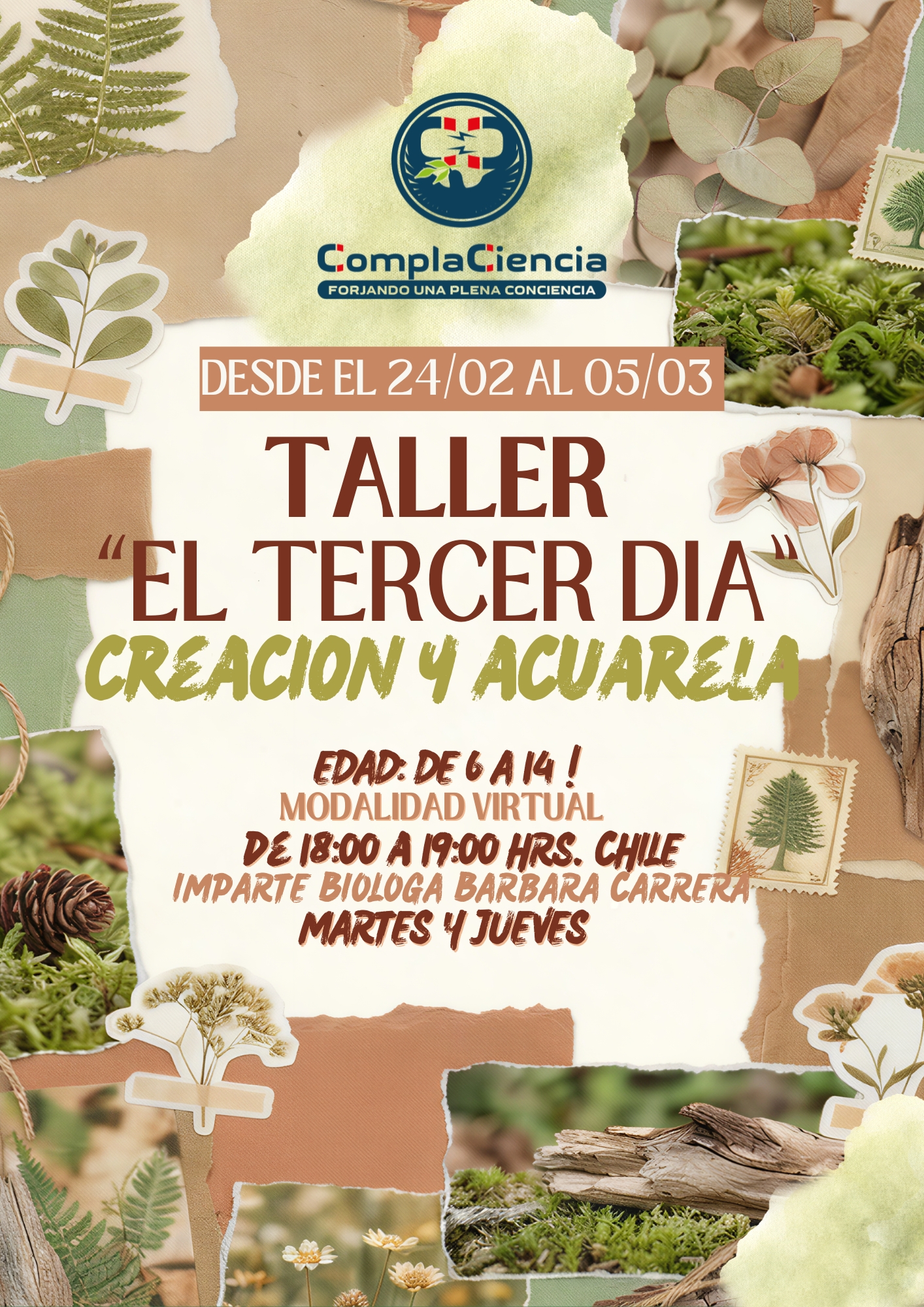 Cartel Vertical Taller Sobre Naturaleza Álbum de Recortes Marrón y Verde