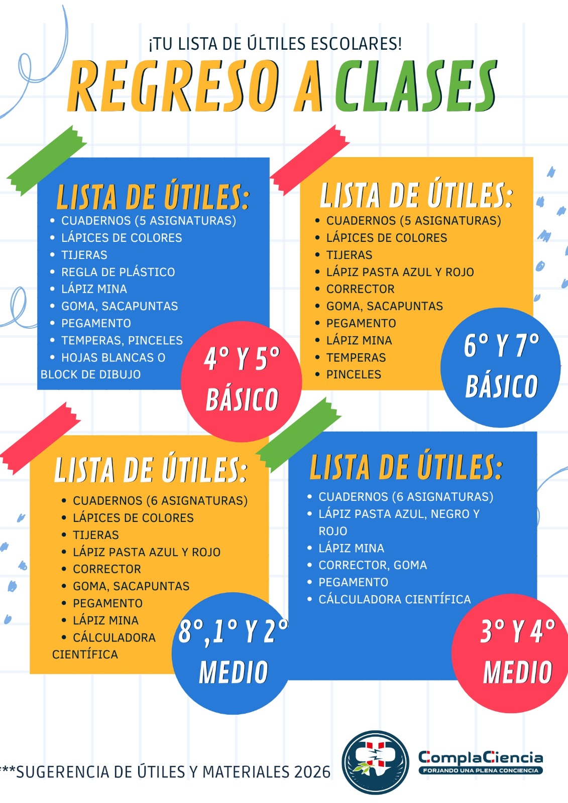 Lista de útiles escolares 2026